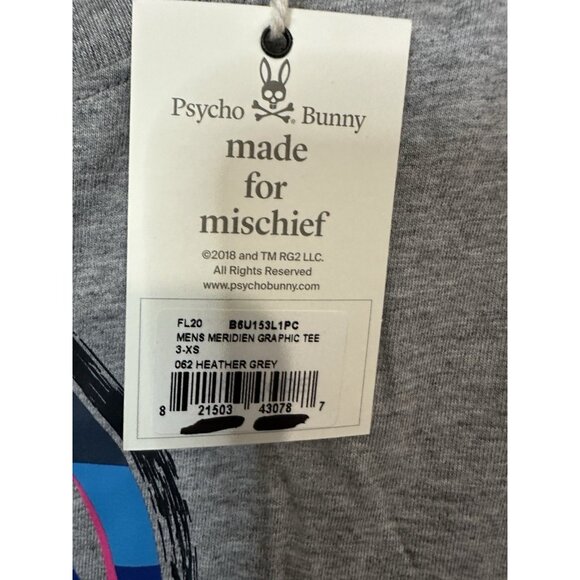 Psycho Bunny Men’s Heather Gray Pima Cotton Meridian Graphic T Shirt Size 3 (XS) - Picture 3 of 8